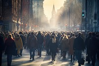 Crowd of pedestrians walking street people.