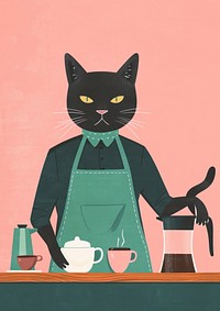 A barista cat in person character mammal apron cup.