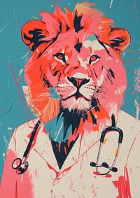A doctor lion in person character art mammal animal.