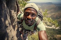 Strong mountain African middle age climber recreation adventure climbing.