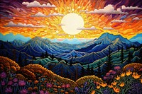 Sunset mountain view outdoors painting nature.