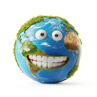 3D illustration of cute smile earth outdoors cartoon sphere.