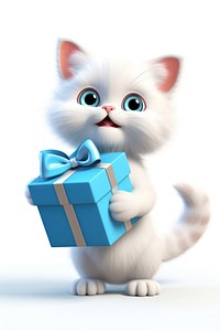 Cat holding big gift cartoon mammal kitten.