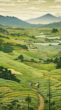 Traditional japanese rice field agriculture landscape outdoors.