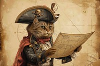 Vintage illustration of a cat pirate portrait animal mammal.