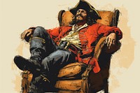 Vintage illustration of a happy pirate chair furniture painting.