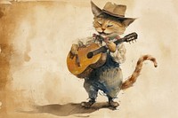 Vintage illustration of a happy alleycat guitar musician mammal.