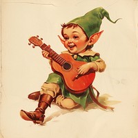 Vintage illustration elf guitar art representation.