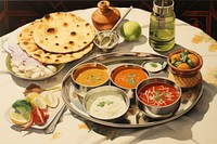 Indian food painting supper lunch.