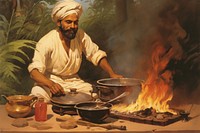 Indian food painting adult cook.