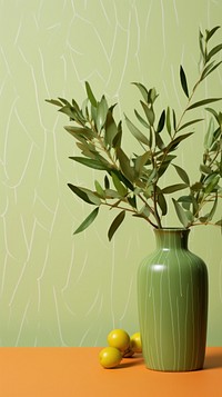 Olive branch wallpaper plant vase.