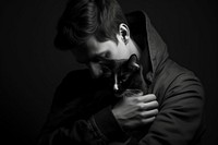 Black and white Photography of boy hug cat photography portrait black.