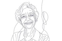 Continuous line drawing senior woman smile sketch art representation.
