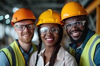 Three diversity team cheerful hardhat helmet.