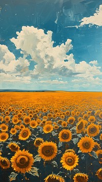 Sunflower field landscape outdoors.
