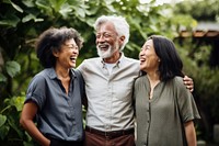 3 diverse senior laughing adult happy.