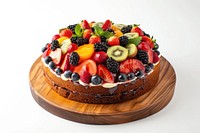 Fruit cake on wood board fruit blueberry raspberry.