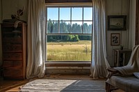 Window see deer and forest furniture plant field.
