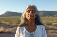 Senior indian american woman desert adult contemplation.