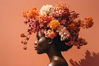 African woman flowers over head portrait adult plant.