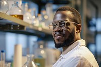 African american man scientist portrait glasses.