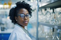 African american woman scientist portrait glasses.