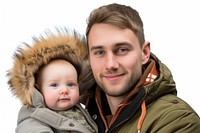 Russian dad and a baby portrait jacket photo.