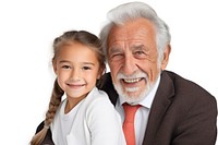 Grandfather and granddaughter adult child smile.