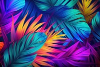 Tropical leaves in vibrant bold gradient holographic neon graphics tropics pattern.