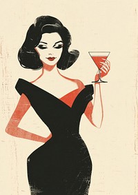 Vintage illustration of woman cocktail drink glass.