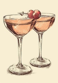Vintage illustration of cocktail glass martini drink.