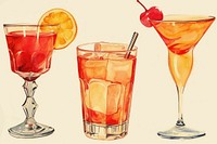 Vintage illustration of cocktail glass drink fruit.