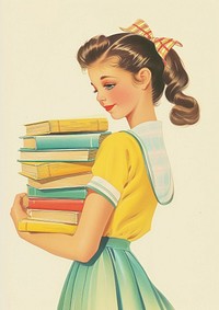 Vintage illustration of a girl book art publication.