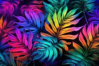 Tropical leaves in vibrant bold gradient holographic neon graphics pattern purple.