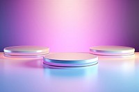 Cylinder podium and circle shape on holographic purple pink colored background.