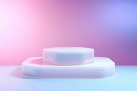 Cylinder podium and circle shape on holographic white pink colored background.