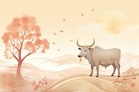 An antique chinese cow on landscape livestock animal mammal.