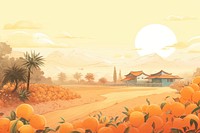 An antique chinese traditional orange farm architecture landscape outdoors.
