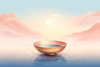 An antique chinese traditional water in traditional bowl reflect moon illumination tranquility reflection sunlight.