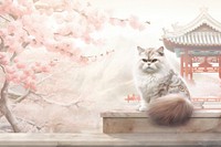 Antique chinese cat in living room landscape outdoors blossom mammal.