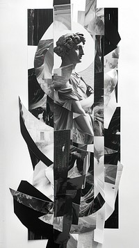 Cut paper collage with statue black art monochrome.