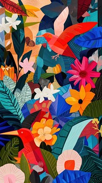 Colorful cut paper collage pattern nature art.