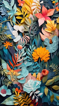 Colorful cut paper collage painting pattern nature.