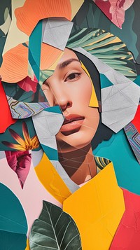 Colorful cut paper collage painting adult women.