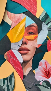 Colorful cut paper collage portrait painting women.
