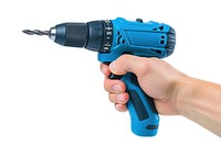 Blue cordless electronic screwdriver drill hand tool white background technology.
