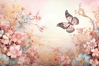Butterfly in antique chinese flowers landscape blossom plant petal.