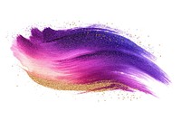 Glitter brush stroke purple paint white background.