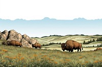 Buffalo line horizontal border landscape grassland livestock.