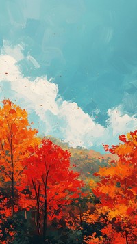 Minimal space Colorful seasonal autumn painting outdoors nature.